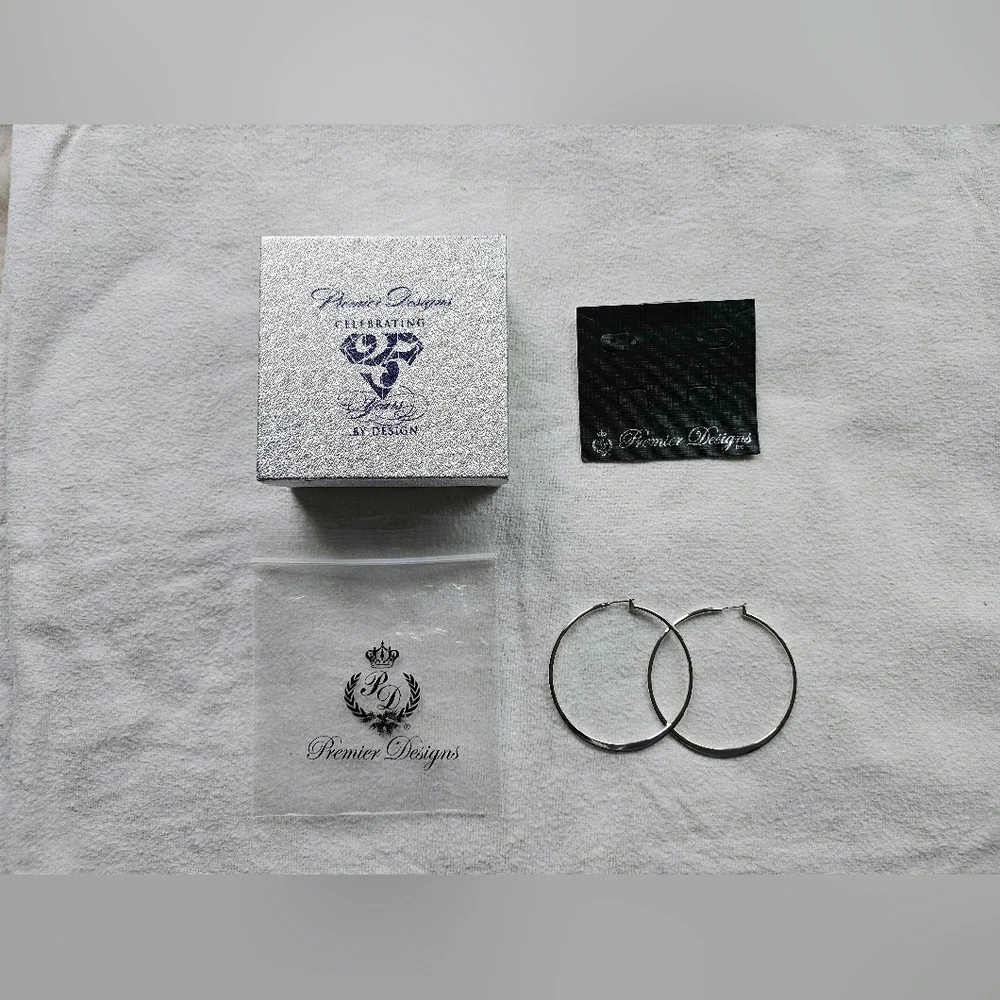 Premier Designs On The Town Silver Plated Hoop Earrings, Large, Reflective, NIB - Picture 13 of 16